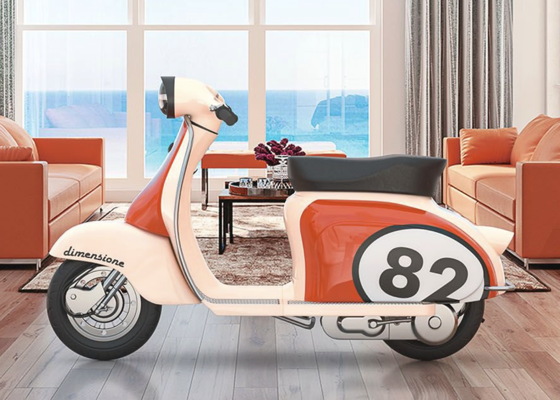 Scooter composited into an interior using Match Image in Adobe Dimension